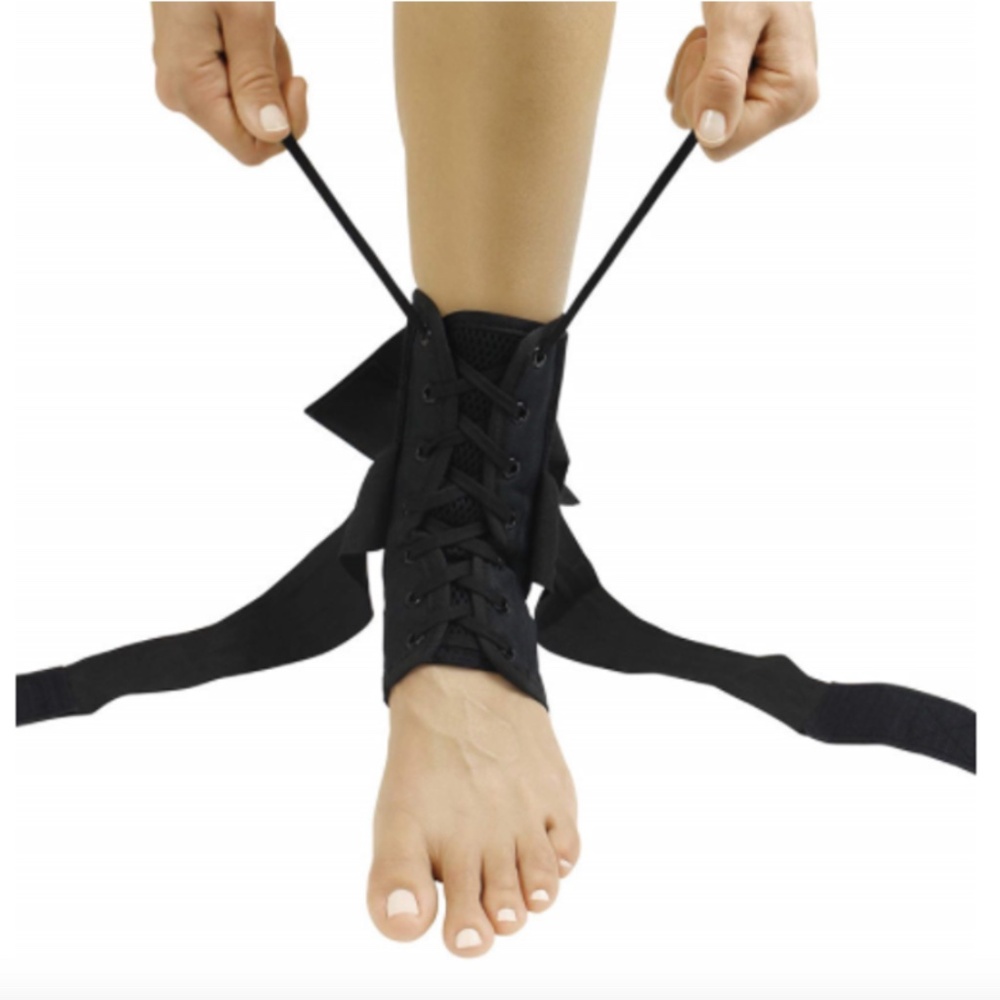 Copper Ankle Brace Compression Support Stabilizer Wrap Lace-Up Foot Pain Med NIP
